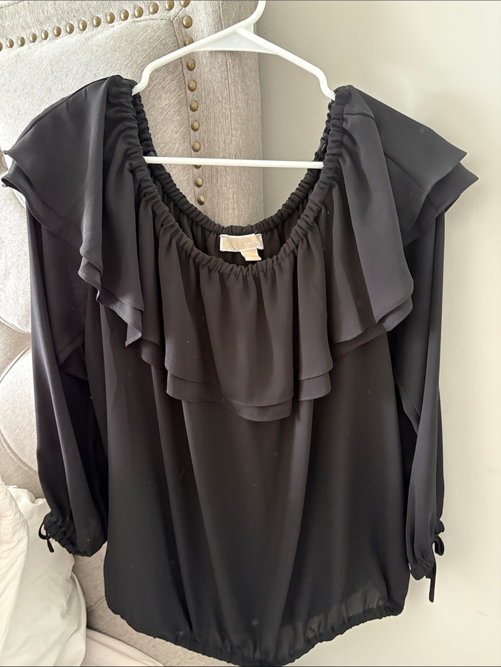 Michael Kors Black Ruffled Off-Shoulder Women's Top - cute!